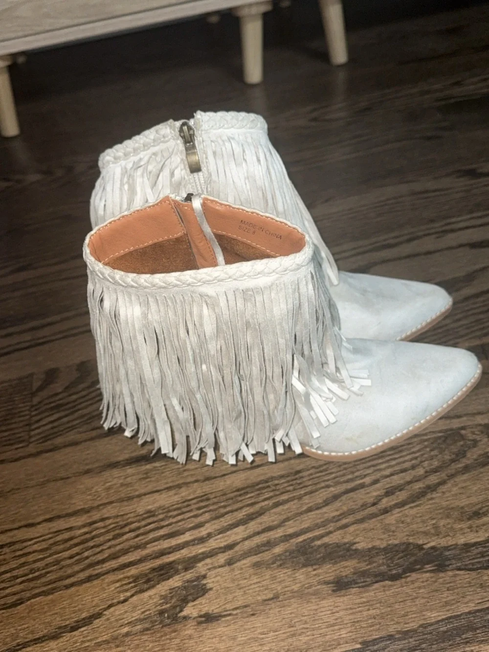Fringe Ankle Boots in Tan Women's Fashion Boot